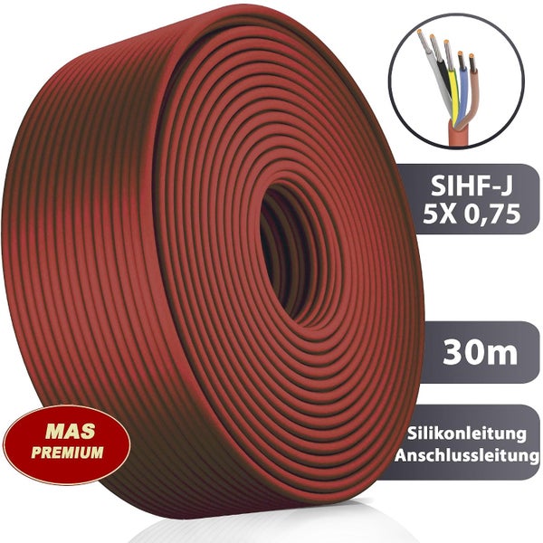 Eine Rolle Silikonleitung Anschlussleitung SIHF-J 5 x 0,75 mit 30 Meter Länge und fünf Adern