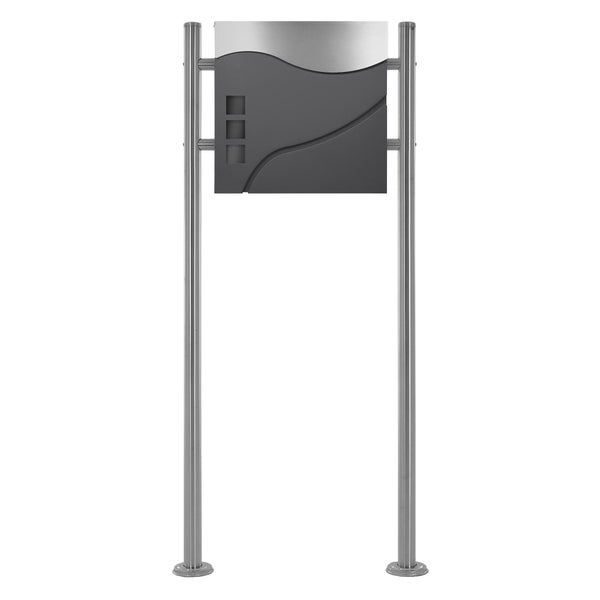 ECD Germany Standbriefkasten mit Zeitungsfach, Briefkasten mit Pfosten, Briefkastenanlage, Briefkastenständer Silber 120 cm, Postkasten Anthrazit/Silber 37x10,5x36,5 cm, Edelstahl, Pulverbeschichtung