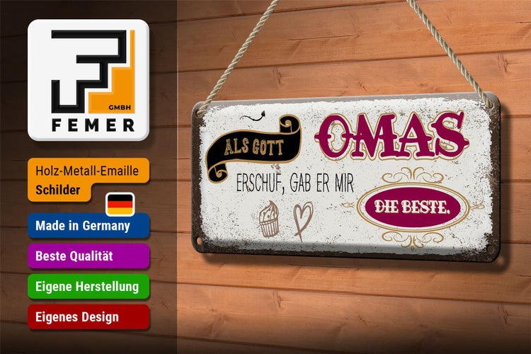 Blechschild Spruch Gott gab mir die beste Oma 27x10cm Dekoration