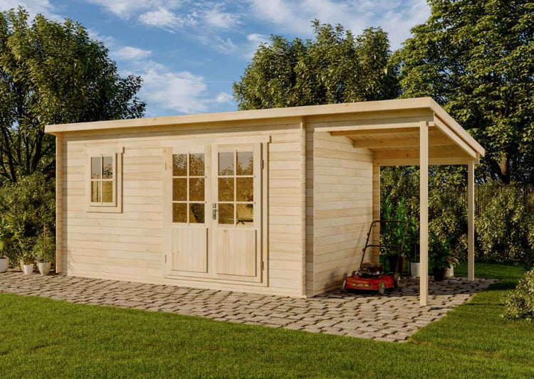 Alpholz Gartenhaus York mit Schleppdach Gartenhaus aus Holz, Holzhaus mit 40 mm Wandstärke inklusive Schleppdach, Blockbohlenhaus mit Montagematerial