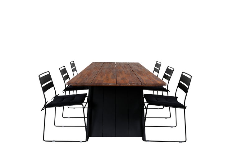 Doory Gartenset Tisch 100x250cm und 6 Stühle Lina schwarz, natur. 100 X 250 X 75 cm