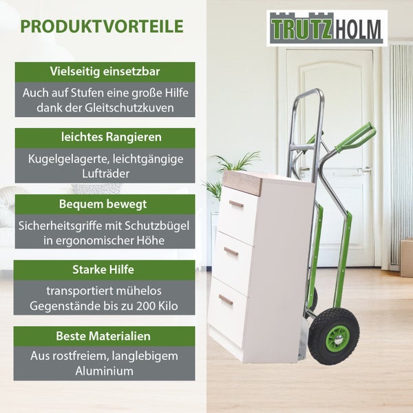 Trutzholm Treppenkarre aus Aluminium mit Luftreifen und Sicherheitshandgriffen zum Transport von schweren Möbelstücken
