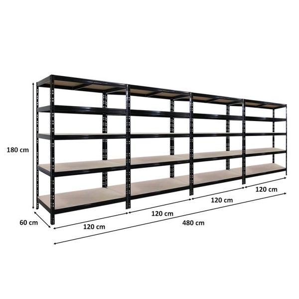PROREGAL Mega Deal | 4X Schwerlastregal Tiger | HxBxT 180x120x60cm | Fachlast 265kg | Schwarz
