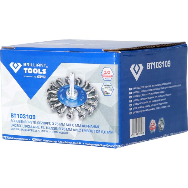 BRILLIANT TOOLS Scheibenbürste gezopft Ø 75 mm mit 6 mm Aufnahme - BT103109