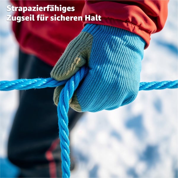 Blaue Zugschnur, gehalten von einer behandschuhten Hand, für sicheren Halt