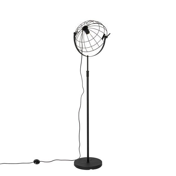 Stehleuchte mit kugelförmigem Lampenschirm aus Metalldraht