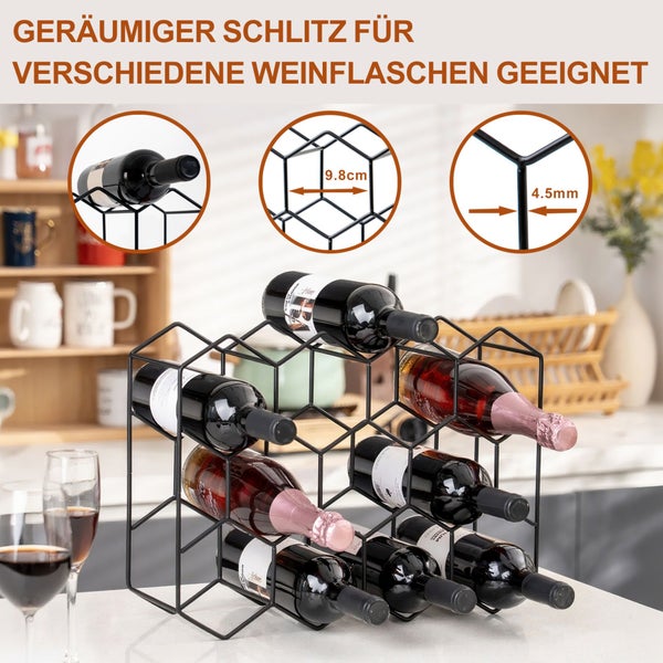 BERLINLODGE Weinregal MOSEL für 14 Flaschen aus Metall Klein Schwarz 30x44x14cm Flaschenregal Stehend Weinflaschenhalter Schmal für Keller Küche Kabinett Speisekammer