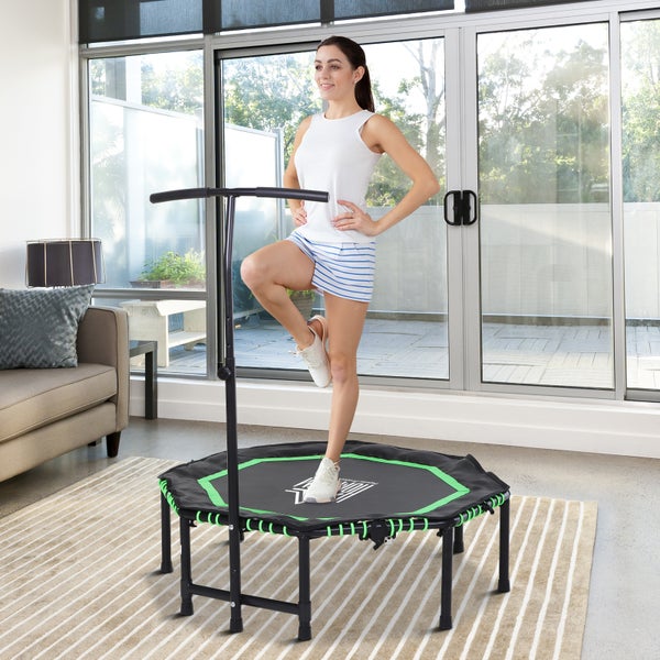 HOMCOM Fitness-Trampolin mit verstellbarem Griff, klappbar Trampolin für Kinder und Erwachsene, 122 x 122 x 122-138 cm, Stahl, Grün+Schwarz