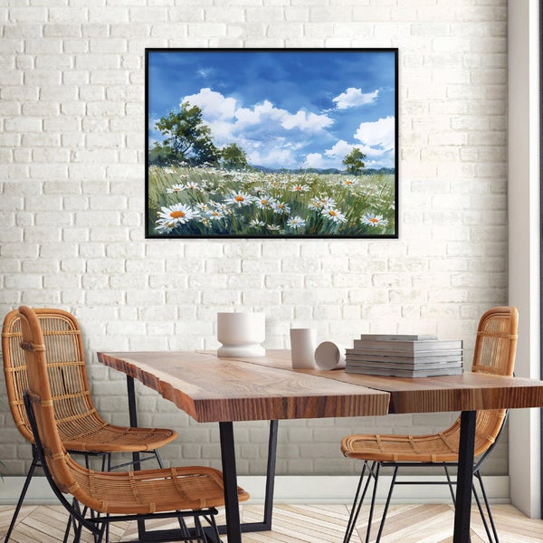 Bilder mit Rahmen Blumen Wiese Landschaft PPR16413O4 Wandbilder Wohnzimmer Schlafzimmer 60x40 cm
