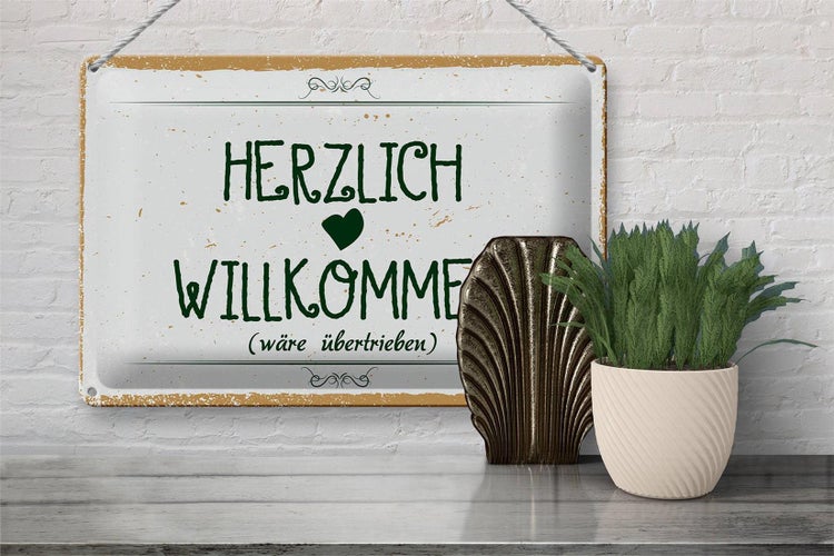 Blechschild Spruch 30x20cm Herzlich Willkommen wäre übertrieben