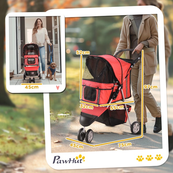 PawHut Hundewagen, 75L x 45B x 97H cm, 600D Oxford, Nylon-Netzgitter, Rot