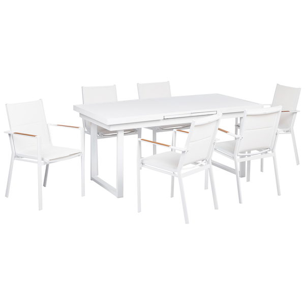 Gartengarnitur mit sechs Stühlen und einem ausziehbaren Tisch