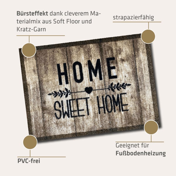 Akzente Listen Fußmatte Home Sweet Home, 50x70 cm, rutschfest, trittschalldämmend, Polyamid-Monofilament, TPE, schmutzfangend, strapazierfähig, für Fußbodenheizung