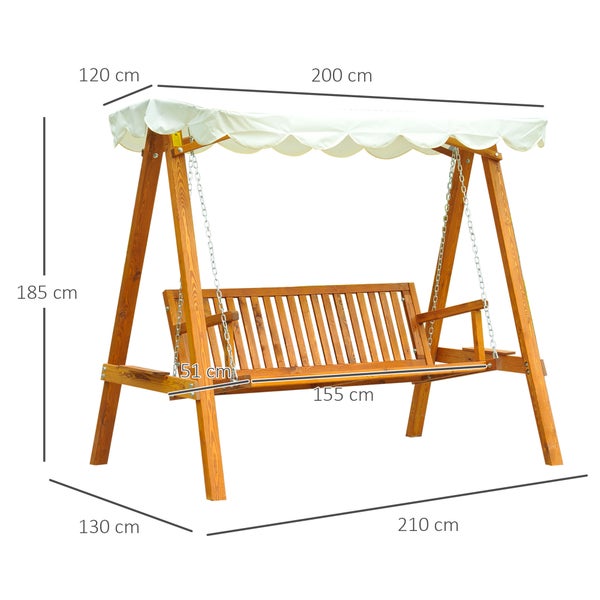 Outsunny Hollywoodschaukel, 3-Sitzer, L210 x B130 x H185 cm, Lärche, Natur+Crème