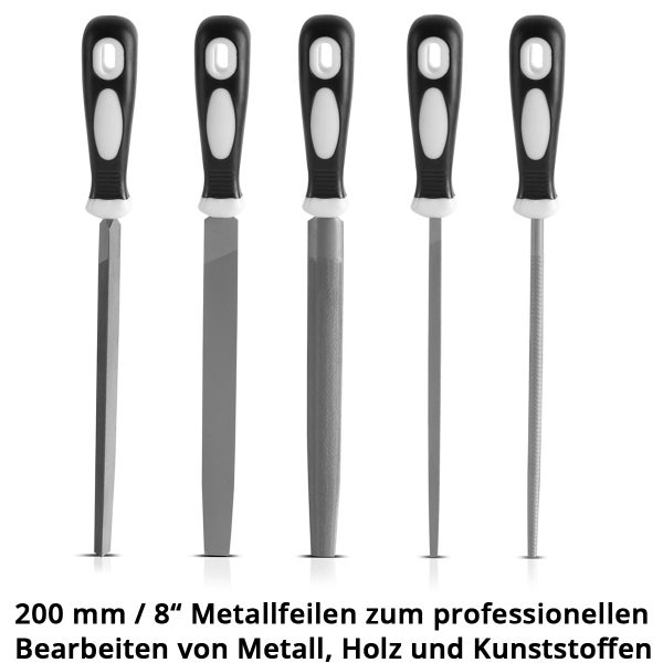 Stahlfeilen 5er Set 200 mm / 8 Raspeln / Metallfeilen / Feilen-Satz