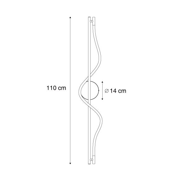 Technische Zeichnung einer Leuchte mit einer Höhe von 110 Zentimetern und einem Durchmesser von 14 Zentimetern.