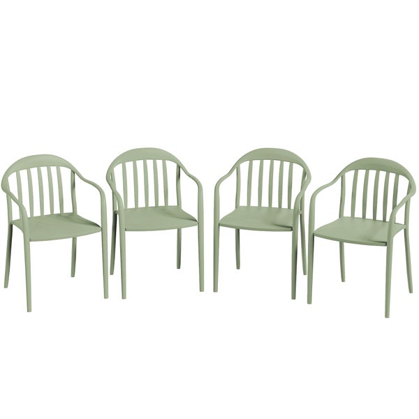 Outsunny Gartenstuhl 4er Set wetterfest Gartenstühle aus Kunststoff Stapelstuhl mit Armlehne Rückenlehne stapelbar Terrassenstuhl bis 120 kg belastbar Gartenmöbel für Hinterhof, Garten, Balkon Grün