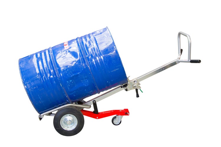 Fasskarre mit blauem Fass