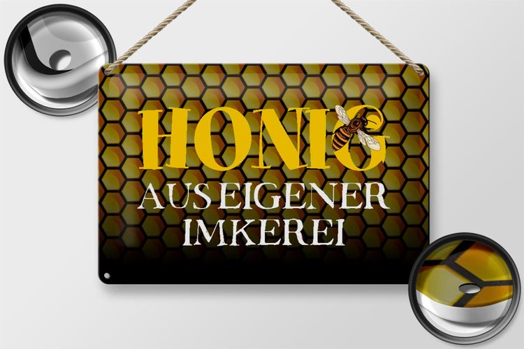 Blechschild Spruch 30x20cm Honig aus eigener Imkerei Biene
