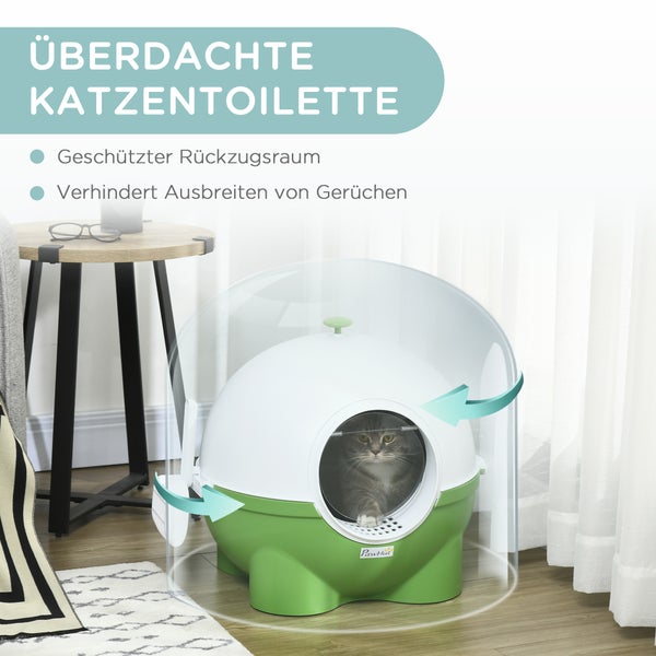 PawHut Katzentoilette, 53L x 51B x 48H cm, Kunststoff, PC, Grün+Weiß
