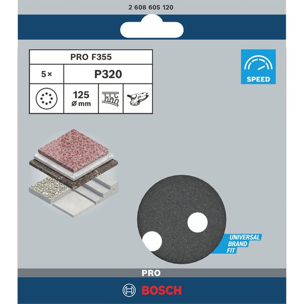 Bosch Schleifpapier Set PRO F355, Körnung P320, 125 mm Durchmesser