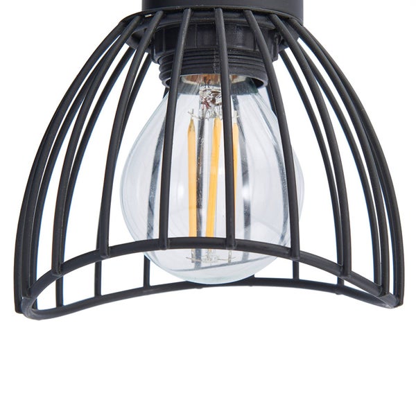 Schwarze Deckenleuchte mit Käfig und Leuchtmittel