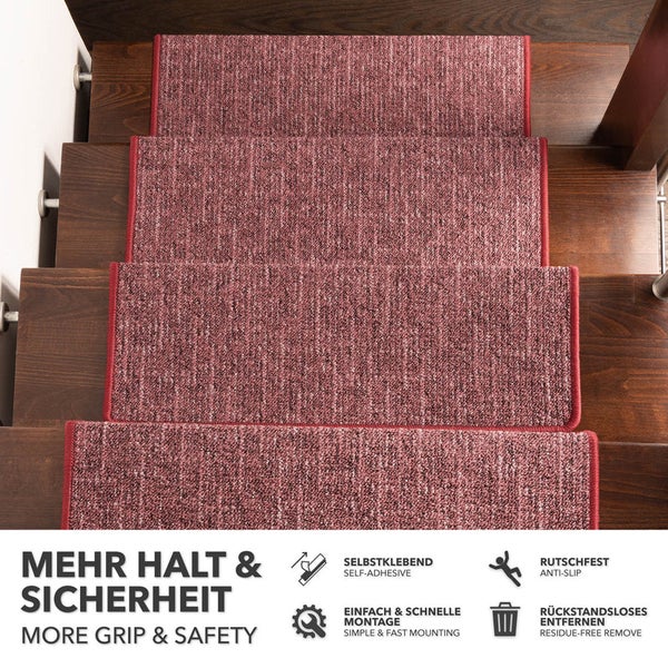 FLOORDIREKT Stufenmatte Alto - Selbstklebend - Rot - Rechteckig - 23,5 x 65 cm