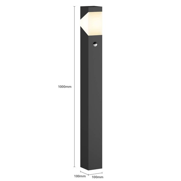 Lucande Außenleuchte Kiran mit Bewegungsmelder (spritzwassergeschützt (Modern) in Schwarz aus Aluminium (1 flammig, E27) - Wegeleuchte Pollerleuchte Wegelampe Sockelleuchte
