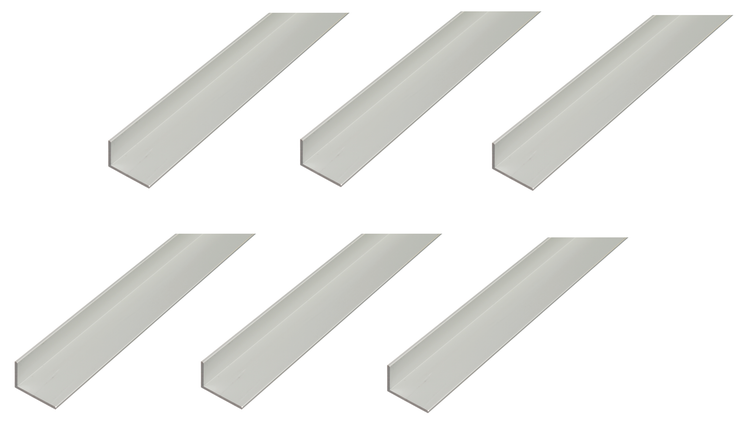 Set aus sechs Aluminium Winkelprofilen in L Form für den Innenausbau und Heimwerkerbedarf