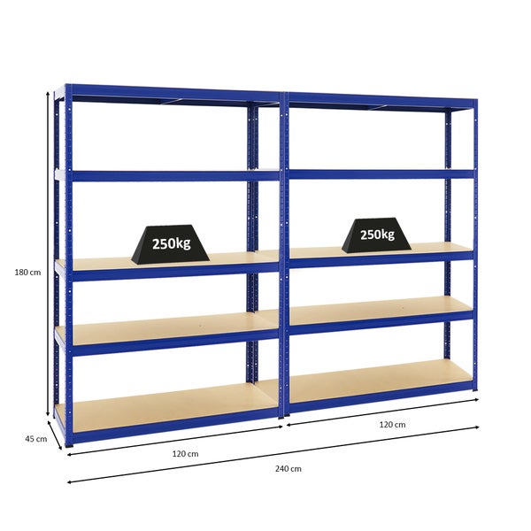 PROREGAL Mega Deal 2x Schwerlastregal Big Elephant S HxBxT 180 x 120 x 45 cm Fachlast 250 kg Blau
