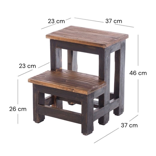 Trittleiter STEP Recyclingholz zweistufig  04 schwarz-natur