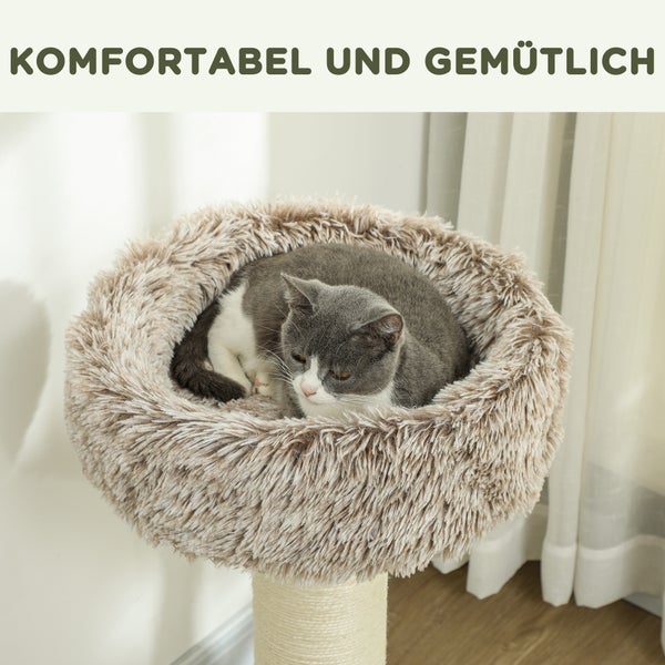 PawHut Kratzbaum 87 cm hoch Katzenbaum mit Bett, dick Stamm, Katzenkratzbaum mit Sisal-Kratzsäulen, für Katzen bis 6 kg, Indoor, Braun