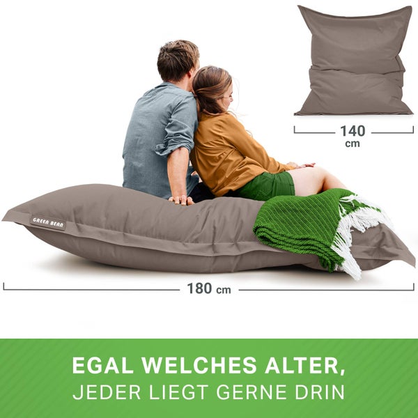 Green Bean Sitzsack XXL 140x180cm 380 Liter Kinder & Erwachsene Bean Bag EPS Perlen Füllung Riesensitzsack Groß Draußen Outdoor Liegekissen Waschbar Wetterfest Lounge Sitzkissen Bodenkissen Khaki
