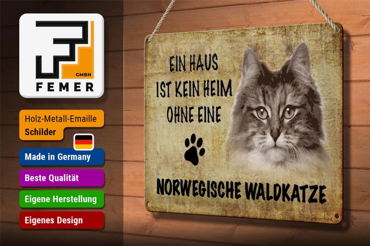 Blechschild Spruch 30x20cm Norvegische Waldkatze ohne kein Heim