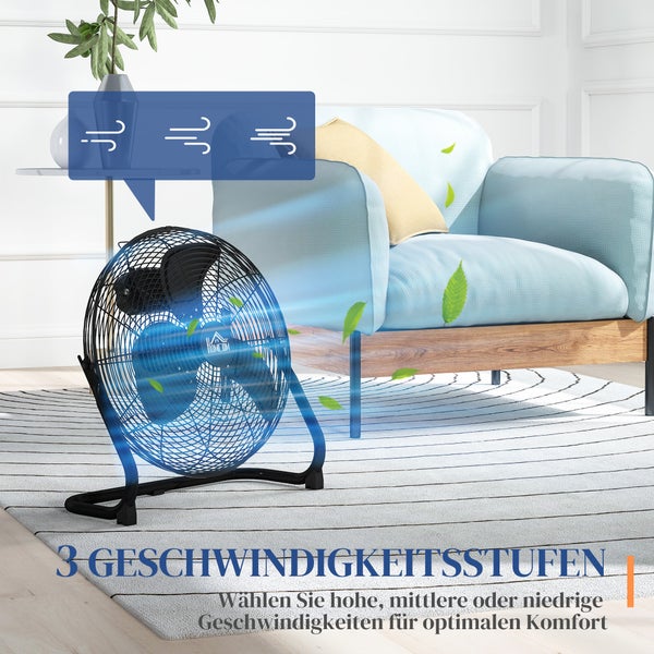HOMCOM Tischventilator Elektrischer Ventilator mit 3 Geschwindigkeitsstufen, um 120° verstellbarer Winkel für Zuhause, Büro, Schlafzimmer, Schwarz