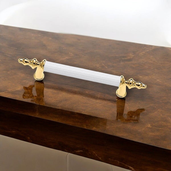 Möbelgriff GR916ET Lochabstand 128mm Weiß & Gold