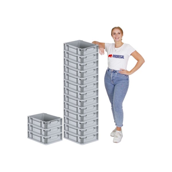 PROREGAL Spar Set 16x Eurobox Nextgen Economy Mit Scharnierdeckel & Grünen Schiebeschnappverschlüsse Griffe Geschlossen HxBxT 12 x 30 x 40 cm 11 Liter