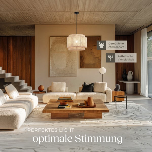 Wohnzimmer mit Pendelleuchte für angenehme Atmosphäre und ästhetische Vielfalt