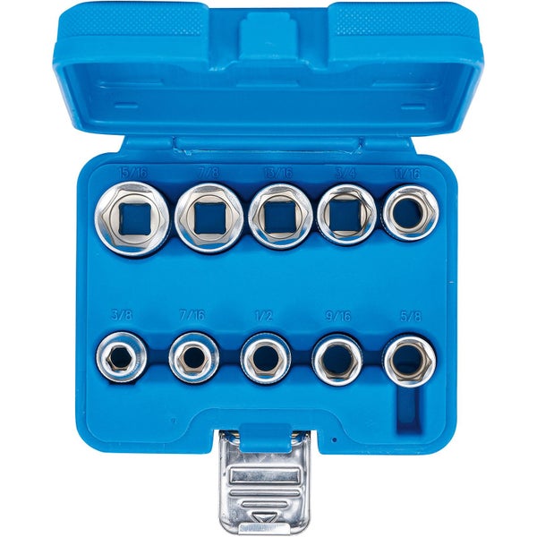 BGS Steckschlüssel-Einsatz-Satz Sechskant Antrieb Innenvierkant 12,5 mm (1/2) Zollgrößen 10tlg. - 2434