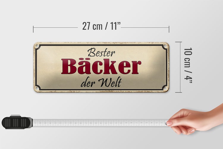 Blechschild Spruch 27x10cm bester Bäcker der Welt Arbeit Dekoration