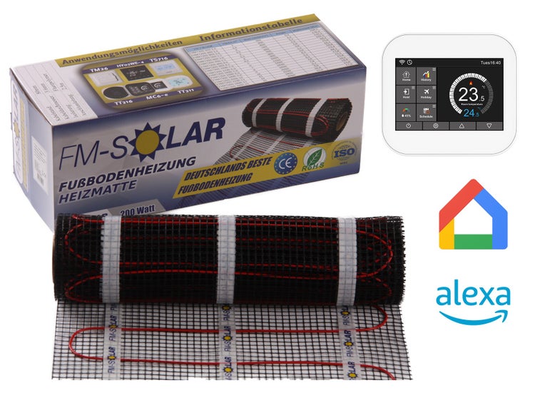 FM-Solar elektrische Fußbodenheizung Heizmatte mit Thermostat und Unterstützung für Google Home und Amazon Alexa.