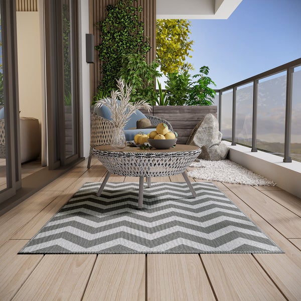 Outsunny Outdoor-Teppich, wasserdicht, mit doppelseitigem Design, für Terrasse, Balkon, Camping,  121 x 182 cm, Kunststoff, Hellgrau+Weiß
