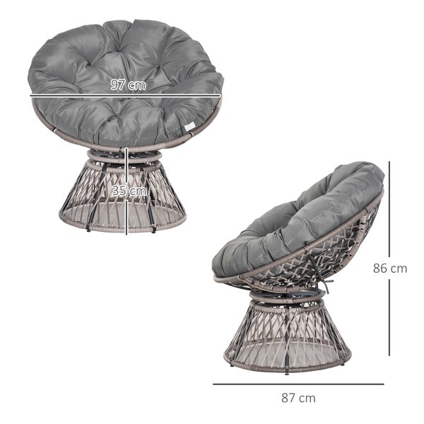 Papasan Sessel mit robustem Stahlrahmen, Kunststoffrattan-Geflecht und anpassbaren Füßen