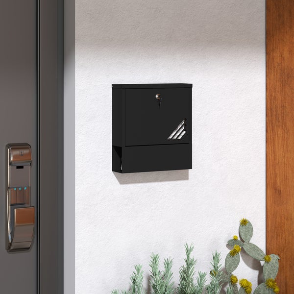 HOMCOM Briefkasten Wandbriefkasten mit Schloss, Deckel, Kupferkern, Postkasten aus Metall, für Outdoor, Dunkelgrau, 30 x 8,5 x 32,5 cm