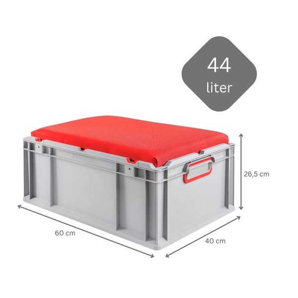 PROREGAL Eurobox NextGen Seat Box Rot HxBxT 26,5 x 40 x 60 cm 44 Liter Griffe Geschlossen Eurobehälter Sitzbox Transportbox