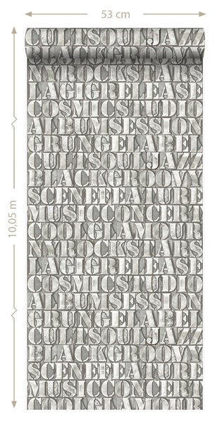 Tapetenrolle mit Schriftzug-Motiv, 53 cm breit und 10,05 m lang