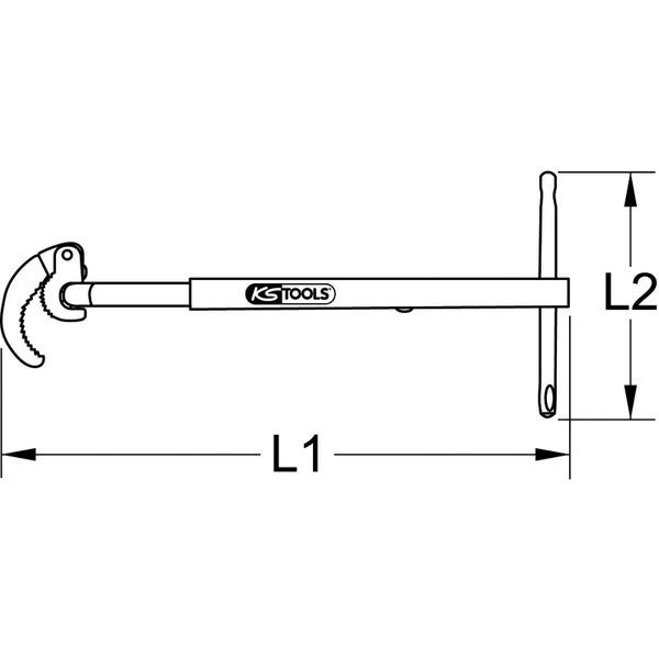 KS Tools Logo. Rohrzange mit Maßangaben L1 und L2.