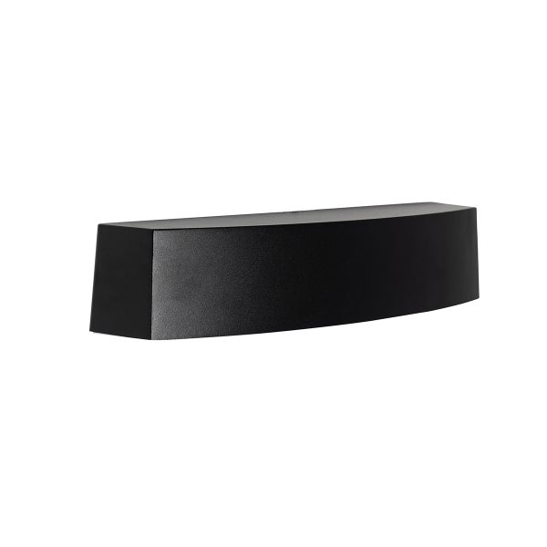 Schwarze, gebogene LED-Außenwandleuchte im modernen Design.