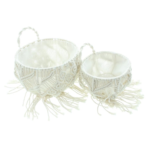FRANK FLECHTWAREN | Wandkorb Makramee, 2er Set, TEXTIL, METALL, 20 x 17 x 12 cm, GH 18 cm, 25 x 22 x 15 cm, GH 22 cm