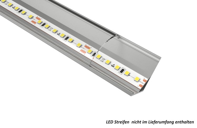 TIVENDIS Led Alu Profil 2 m ER10 Komplett Set für Strip / Streifen bis 10 mm breit | Abdeckung transparent klar, Endkappen, Befestigungclips | L-Form Winkel Ecke Winkelprofil Eckprofil eloxiert